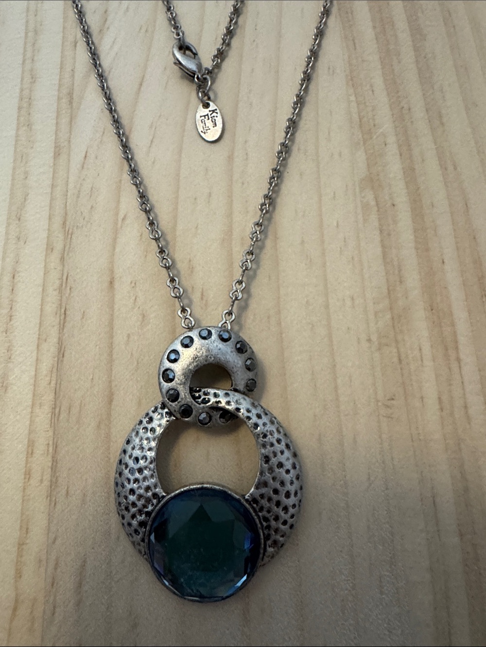Kiam Family Silver-Tone Necklace with Emerald Green Gemstone Pendant